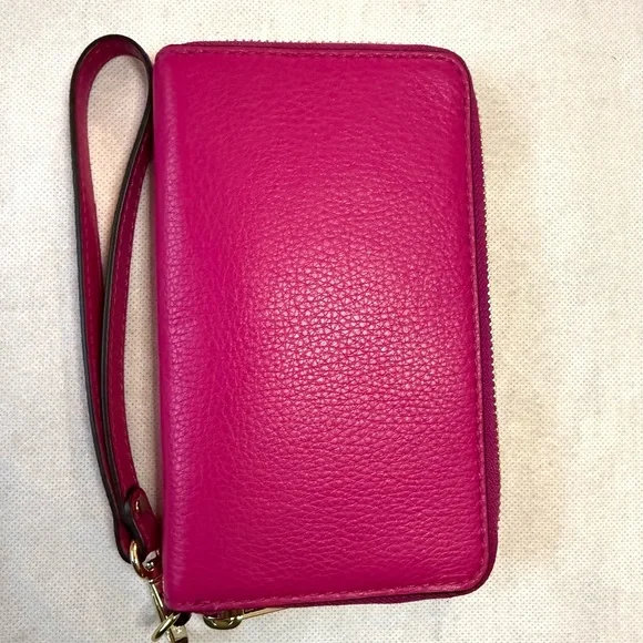 Michael Kors Jet Set Travel Wristlet Wallet Hot Pink Leather Phone Clutch - Picture 4 of 13